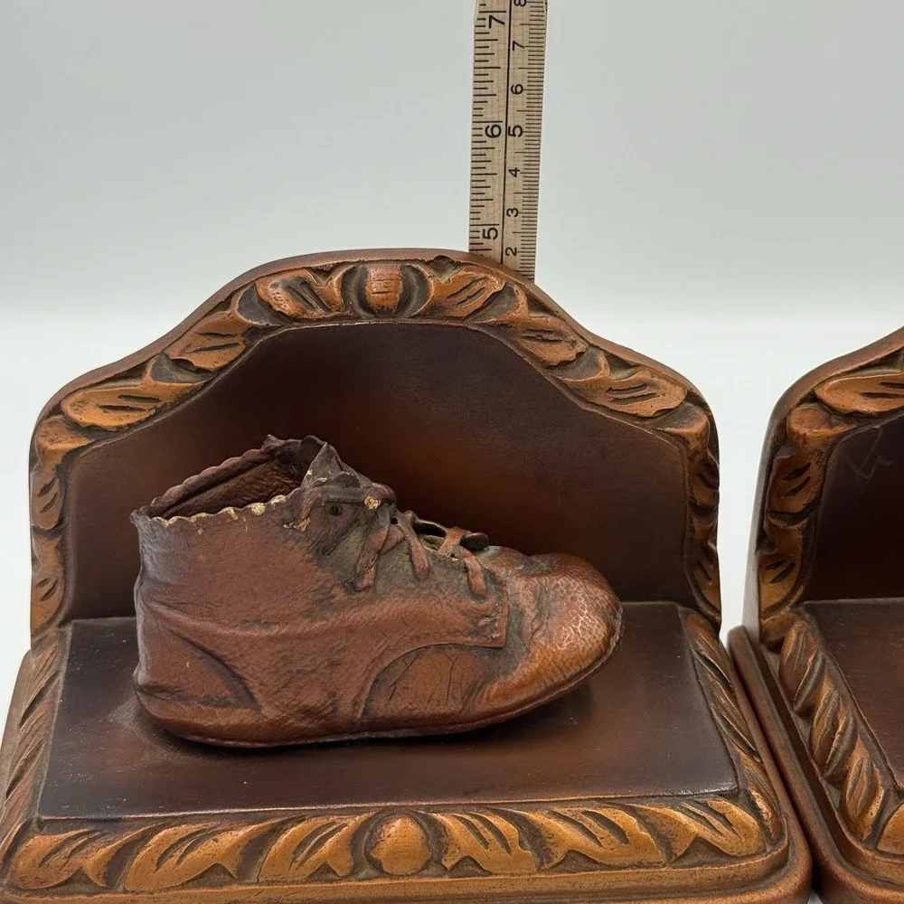 Vintage Copper Colored Bronzed Pair Baby Shoes Bookends Display set of 2